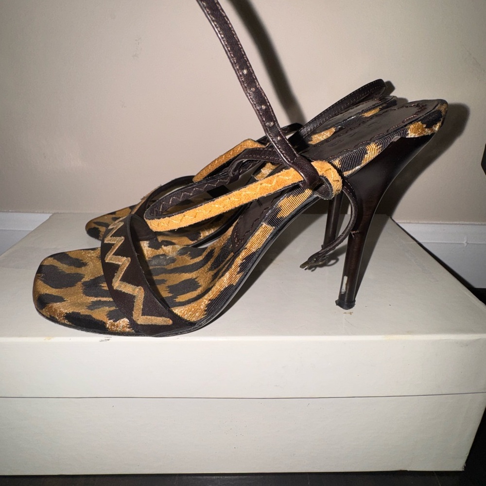 Casadei Leopard Print Sandals - Tan and Black - Picture 2 of 5